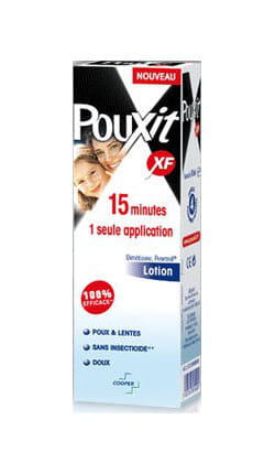 lotion pouxit xf 100 ml, environ 12 euros. dès 6 mois.