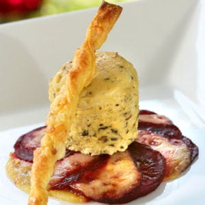betterave gratinée au vieux comté et flan de morilles