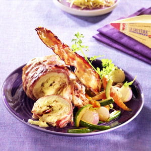 poulet fermier au gruyère aoc suisse, ventrèche des pyrénées et ses légumes