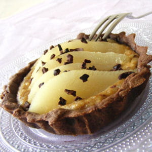 tartelettes choco-poire, crème noisette et café