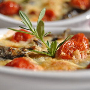 clafoutis d'aubergines et tomates confites
