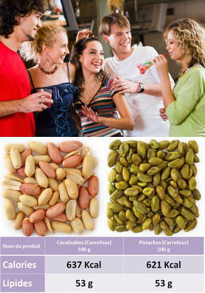 cacahuètes contre pistaches.