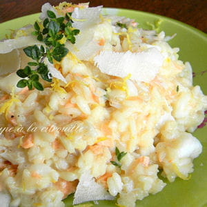 risotto citronné au saumon et au crabe