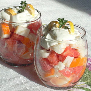 verrine de pamplemousse au crabe et au surimi