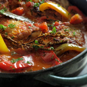 cocotte de poulet basquaise au piment d'espelette