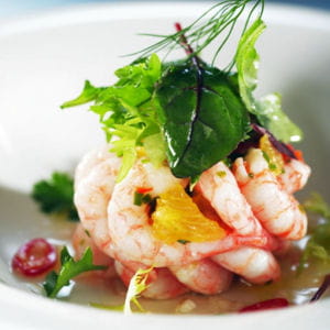 crevettes de norvège à l'orange et au basilic