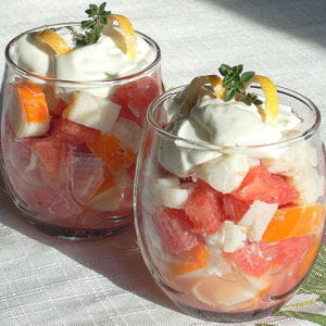 verrine de pamplemousse au crabe et au surimi