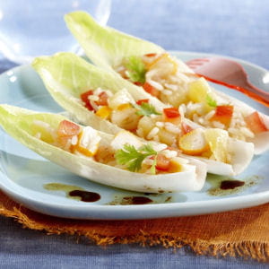 salade de riz à l'ananas, surimi et endives