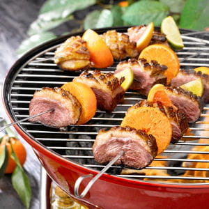 brochettes de magret de canard aux agrumes