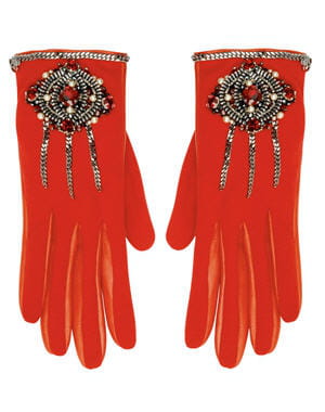 gants rouges brodés