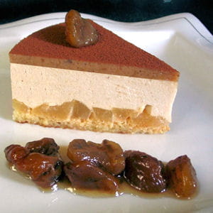 entremets marron, poires au caramel