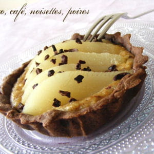 tartelettes choco-poire, crème noisette et café