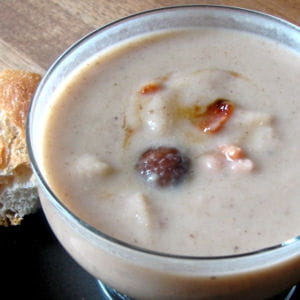 velouté marrons céleri parmesan, lardons caramélisés