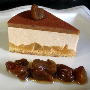entremets marron, poires au caramel