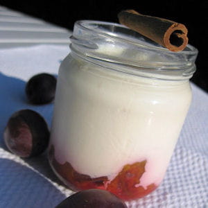 yaourt sur compote de quetsches à la cannelle