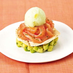 millefeuille de saumon fumé, sorbet citron vert 