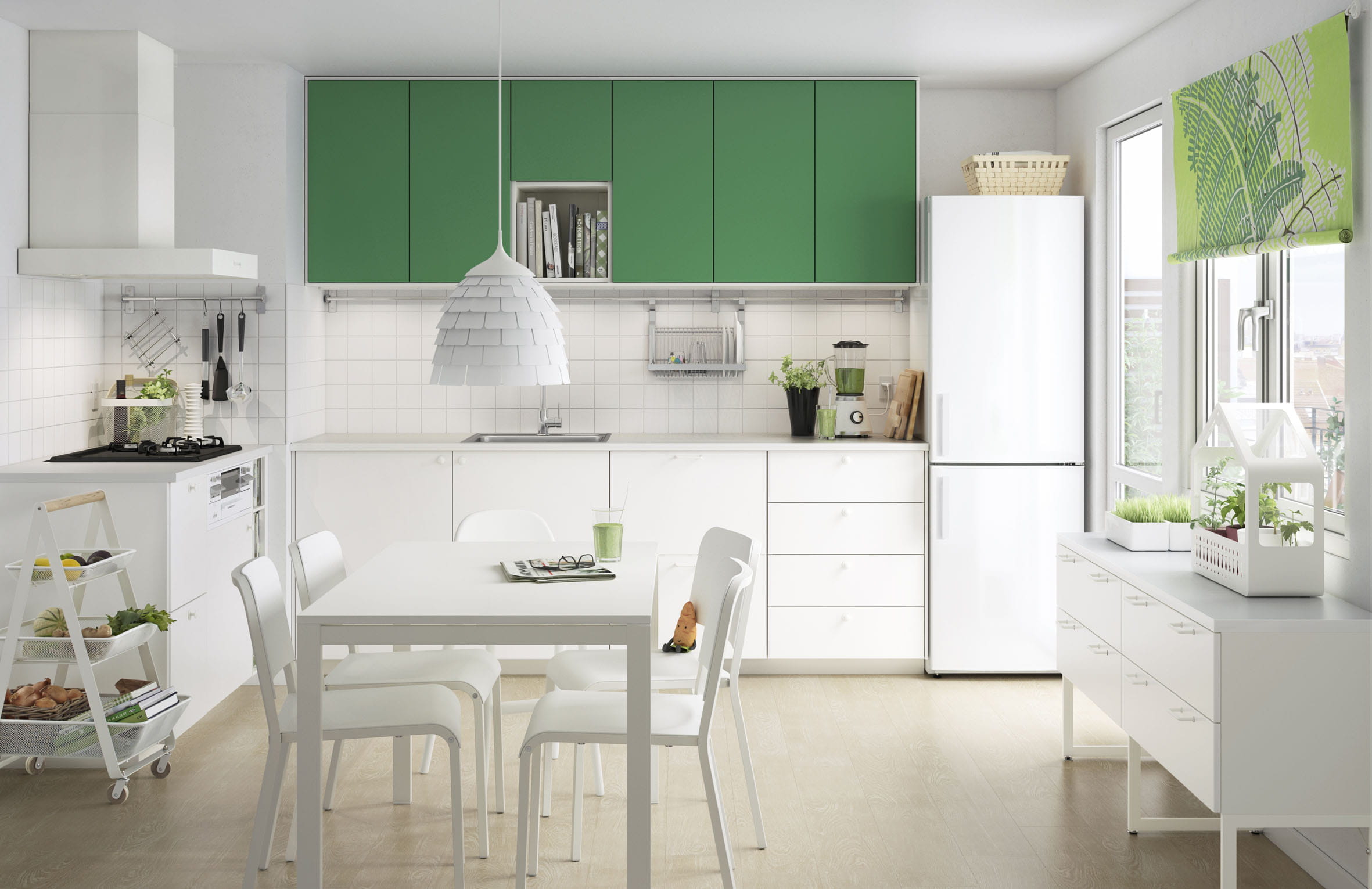 Flädie, cuisine blanche et verte d'ikea