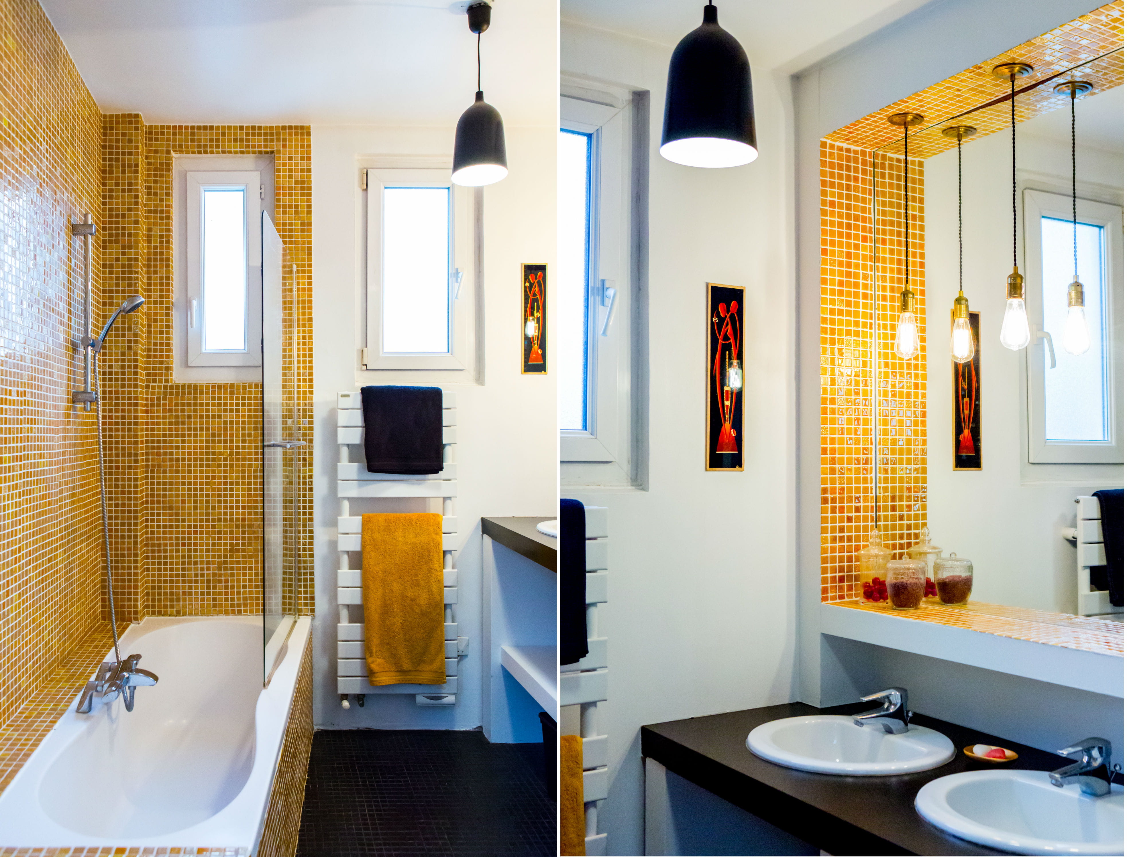 Petite salle de bains jaune étincelant