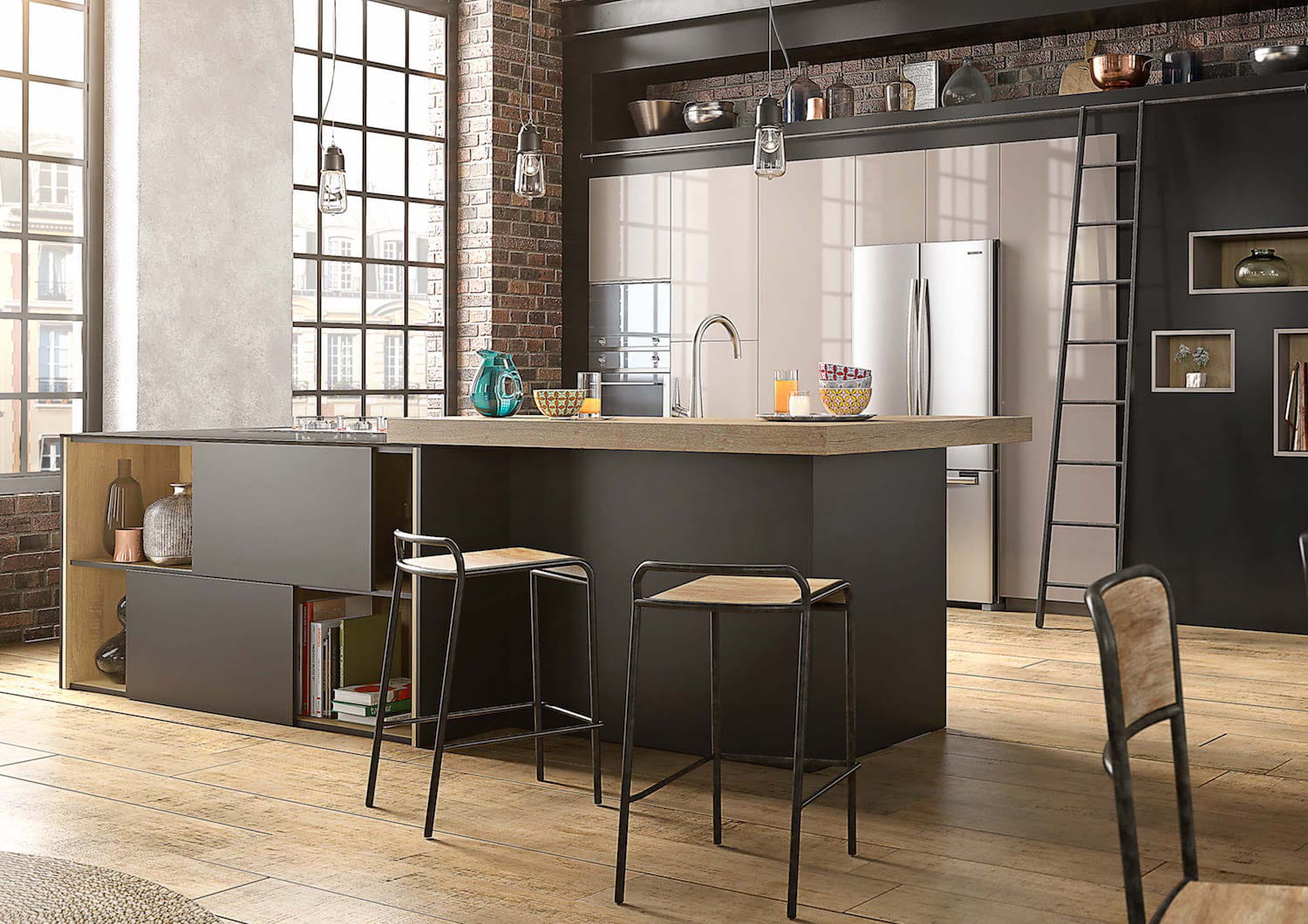 Cuisine noir mat et bois – lombards
