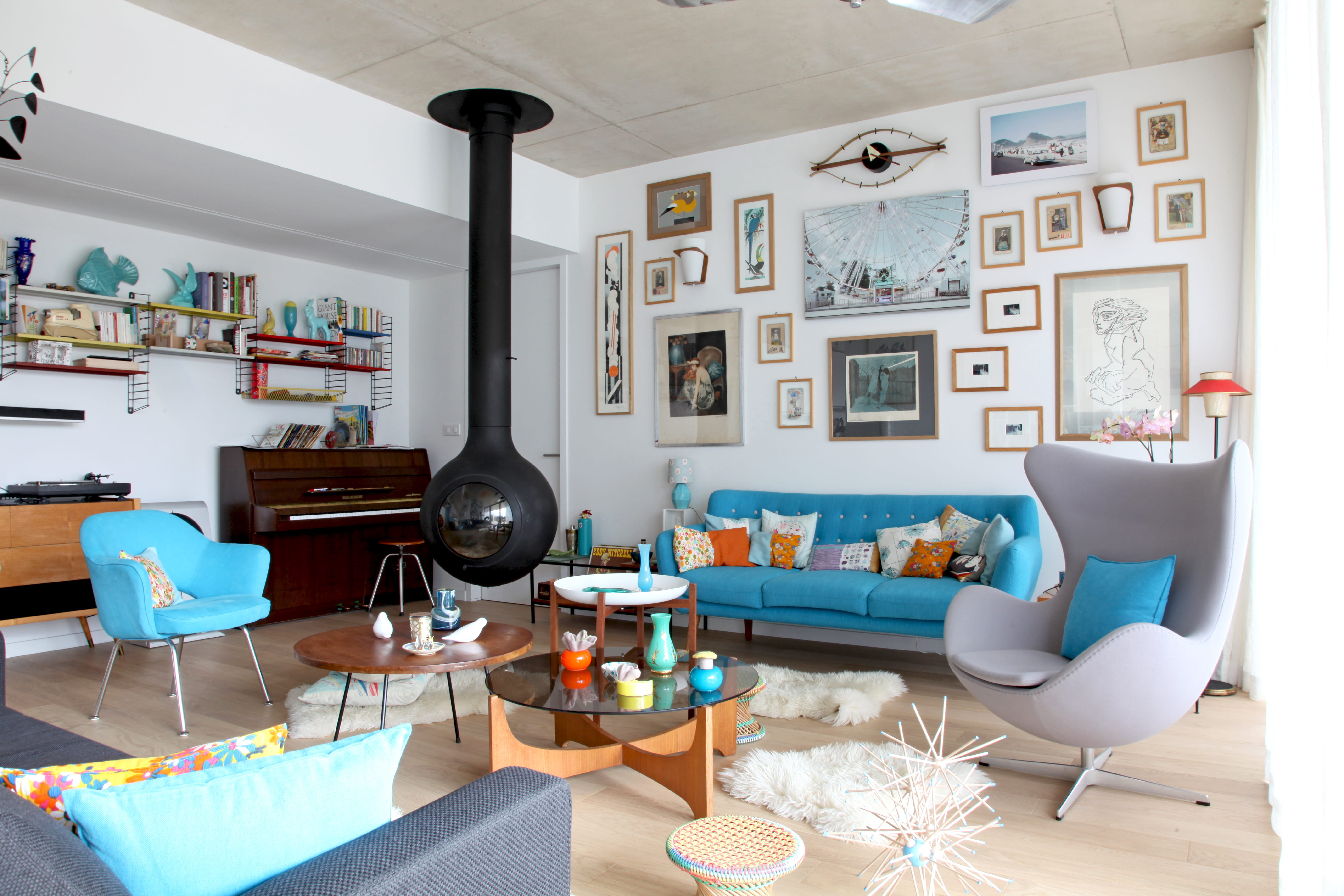 Salon béton en bleu céleste