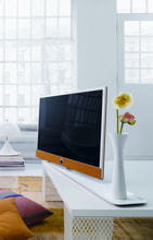 tv loewe connect id cadre blanc laquã© ebenisterie orange pied de table tableau