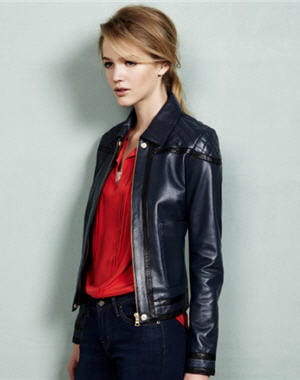 blouson en cuir bleu marine et noir de pablo