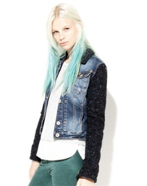 blouson en jean avec manches en tweed de bershka