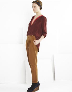 pantalon carotte coloris tabac de comptoir des cotonniers