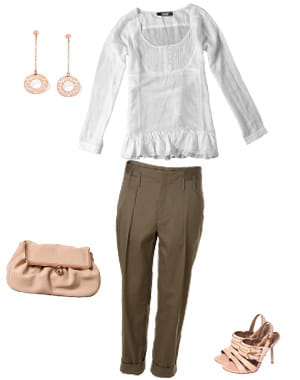 blouse bonobo (29,95 euros), pantalon mango (49 euros), sac les petites