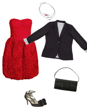 veste eurodif (29,95 euros), robe h&m (39,95 euros), escarpins 1.2.3