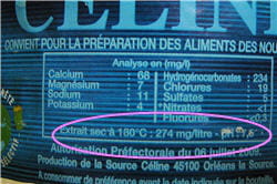 le résidu sec de cette eau de source est de 274 mg / l.