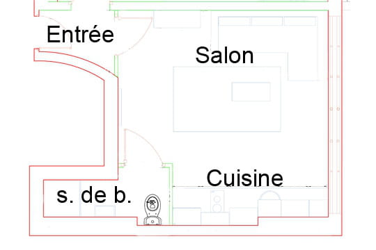 Studio de 20 m² stylé et coloré : plan